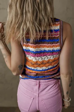 Hot Dear-Lover Striped Textured Knit Crew Neck Sweater Vest Dark Blue