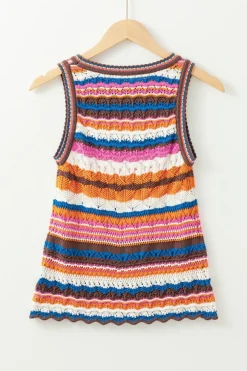 Hot Dear-Lover Striped Textured Knit Crew Neck Sweater Vest Dark Blue