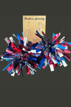 Hot Dear-Lover 4th of July Celebration Tinsel Earrings Dark Blue
