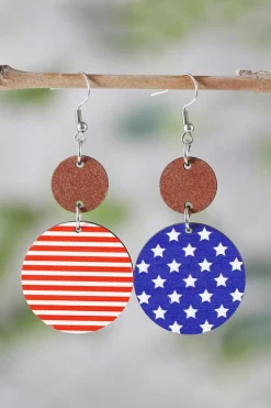 Outlet Dear-Lover 4th of July Wooden Flag Earrings Dark Blue