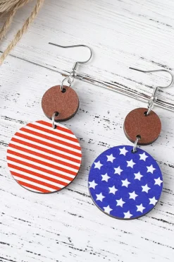 Outlet Dear-Lover 4th of July Wooden Flag Earrings Dark Blue