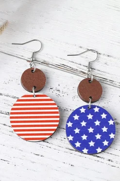 Outlet Dear-Lover 4th of July Wooden Flag Earrings Dark Blue