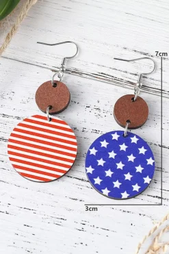 Outlet Dear-Lover 4th of July Wooden Flag Earrings Dark Blue