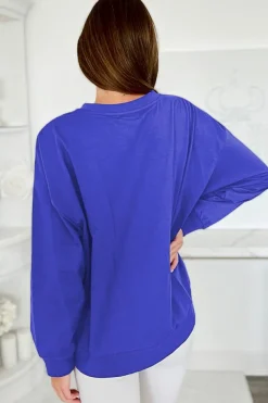 New Dear-Lover Tinsel Game Day Drop Shoulder Graphic Sweatshirt Dark Blue