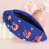Hot Dear-Lover USA Flag Gemstone Decor Knotted Wide Headband Dark Blue