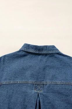 Clearance Dear-Lover Washed Oversize Pocketed Denim Jacket Dark Blue