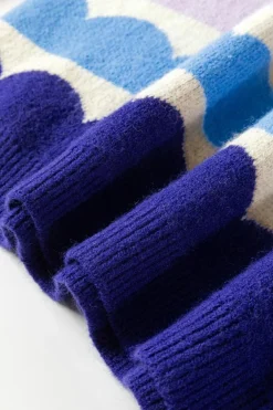 Clearance Dear-Lover Wave Striped Balloon Sleeve Drop Shoulder Sweater Dark Blue