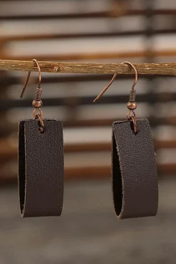 Hot Dear-Lover Circle PU Leather Drop Earrings Dark Brown