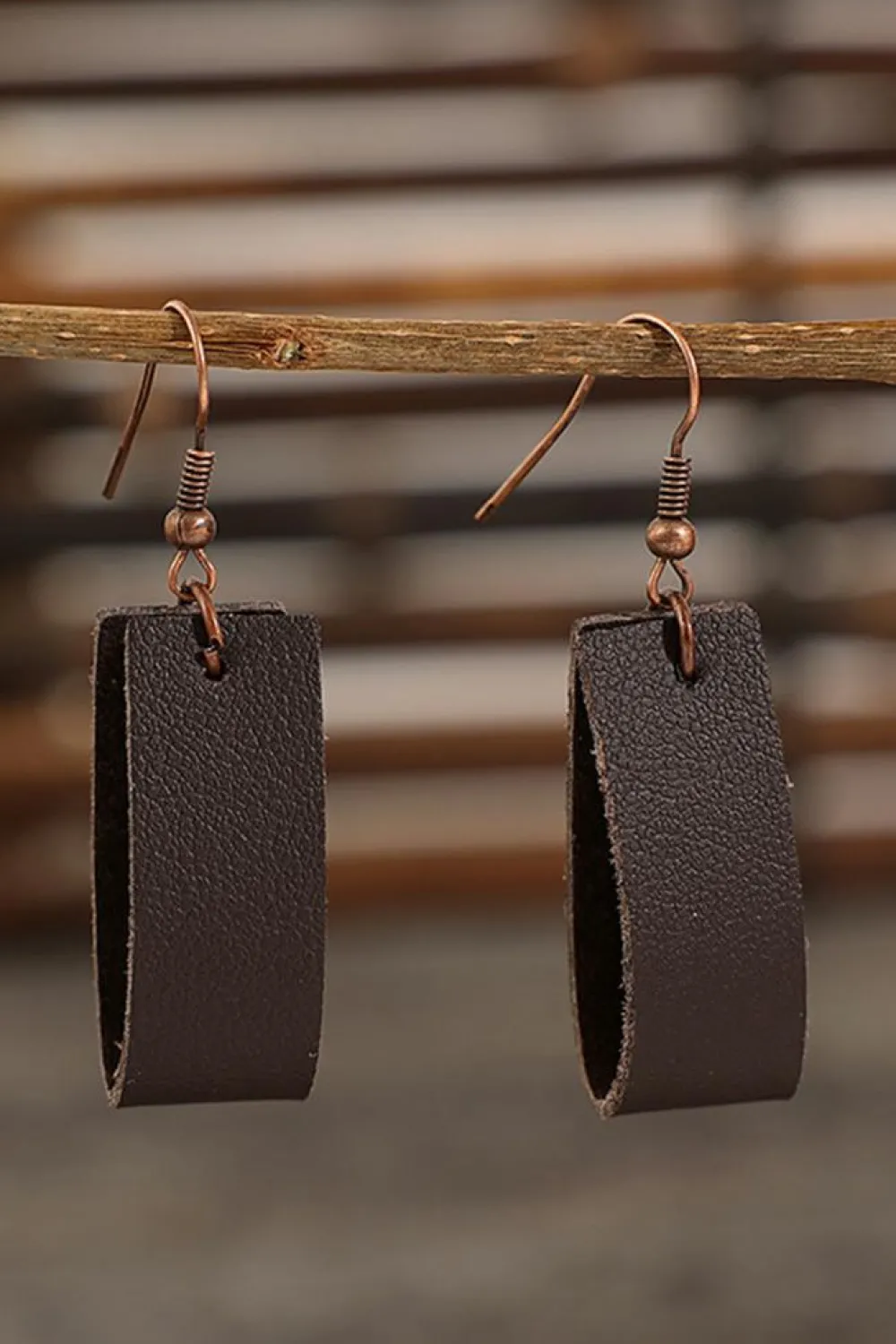 Hot Dear-Lover Circle PU Leather Drop Earrings Dark Brown