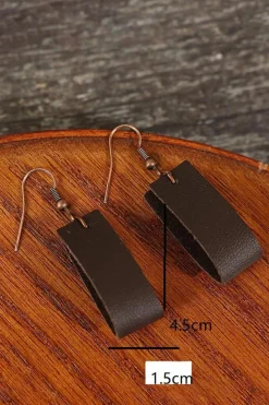 Hot Dear-Lover Circle PU Leather Drop Earrings Dark Brown