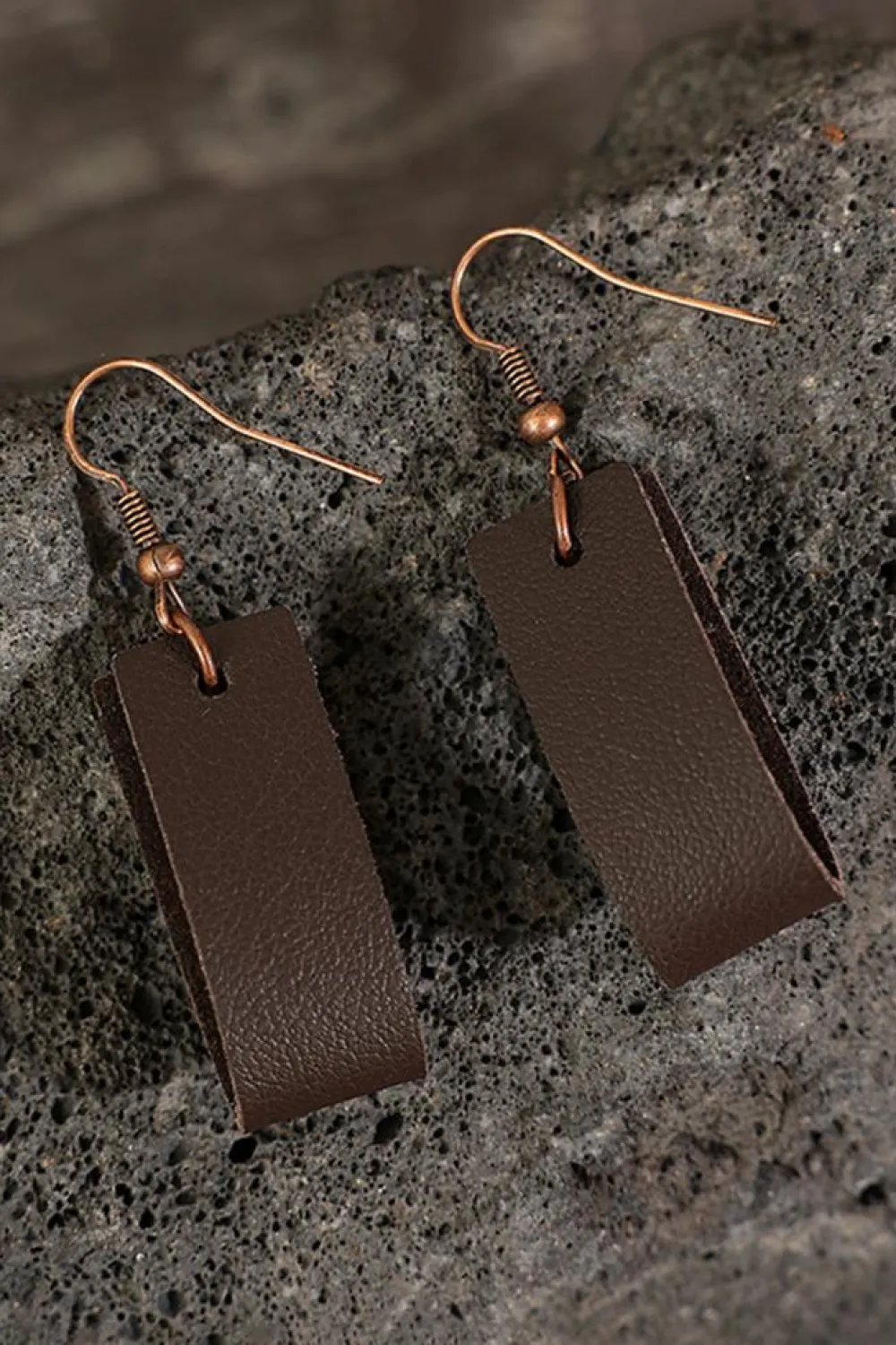 Hot Dear-Lover Circle PU Leather Drop Earrings Dark Brown