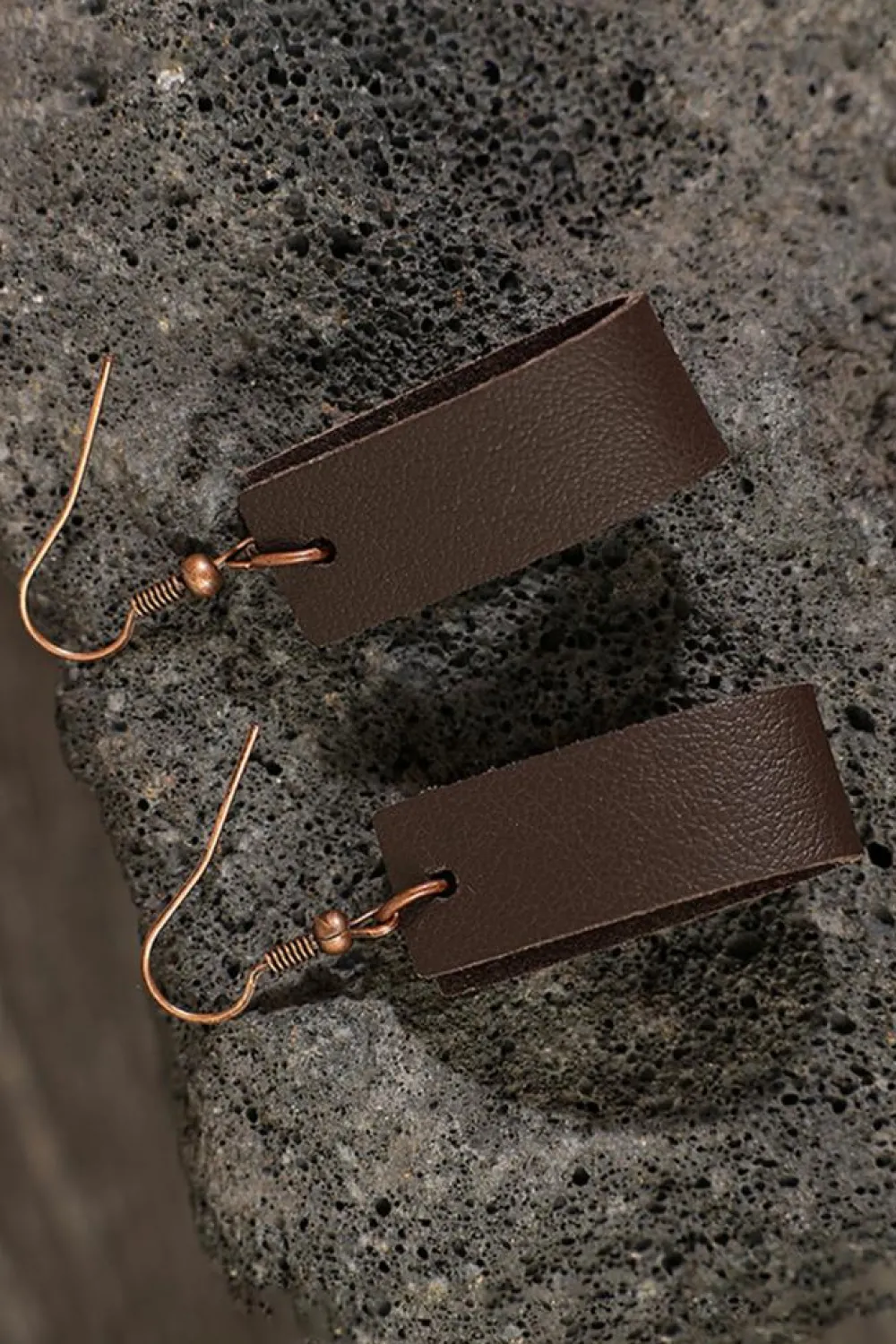 Hot Dear-Lover Circle PU Leather Drop Earrings Dark Brown