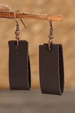 Hot Dear-Lover Circle PU Leather Drop Earrings Dark Brown