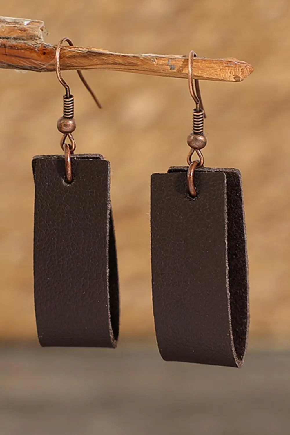 Hot Dear-Lover Circle PU Leather Drop Earrings Dark Brown