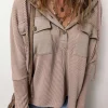Sale Dear-Lover Flap Pocket Patchwork Corded Drawstring Hoodie Dark Brown