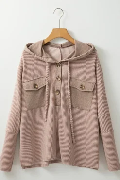 Sale Dear-Lover Flap Pocket Patchwork Corded Drawstring Hoodie Dark Brown
