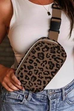 Fashion Dear-Lover Leopard Print Wide Belt Canvas Crossbody Bag Dark Brown