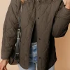 New Dear-Lover Snap Button Quilted Puffer Jacket Dark Brown