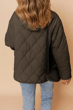 New Dear-Lover Snap Button Quilted Puffer Jacket Dark Brown