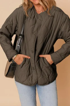 New Dear-Lover Snap Button Quilted Puffer Jacket Dark Brown