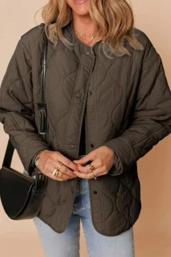 New Dear-Lover Snap Button Quilted Puffer Jacket Dark Brown