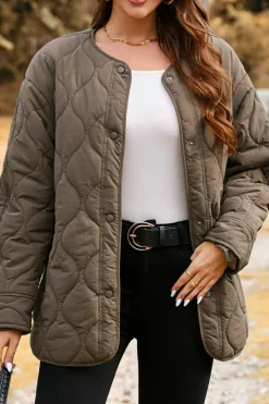New Dear-Lover Snap Button Quilted Puffer Jacket Dark Brown