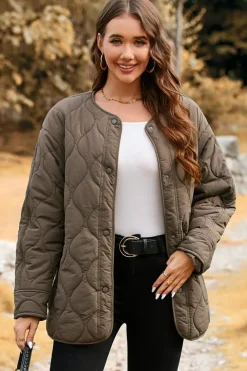 New Dear-Lover Snap Button Quilted Puffer Jacket Dark Brown