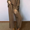 Fashion Dear-Lover Ultra Loose Textured 2pcs Slouchy Outfit Dark Brown