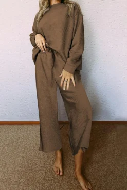 Fashion Dear-Lover Ultra Loose Textured 2pcs Slouchy Outfit Dark Brown