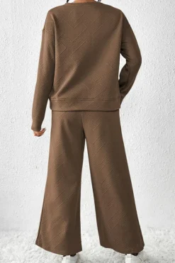 Fashion Dear-Lover Ultra Loose Textured 2pcs Slouchy Outfit Dark Brown
