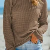 Hot Dear-Lover Waffle Knit Drop Shoulder Long Sleeve Top Dark Brown