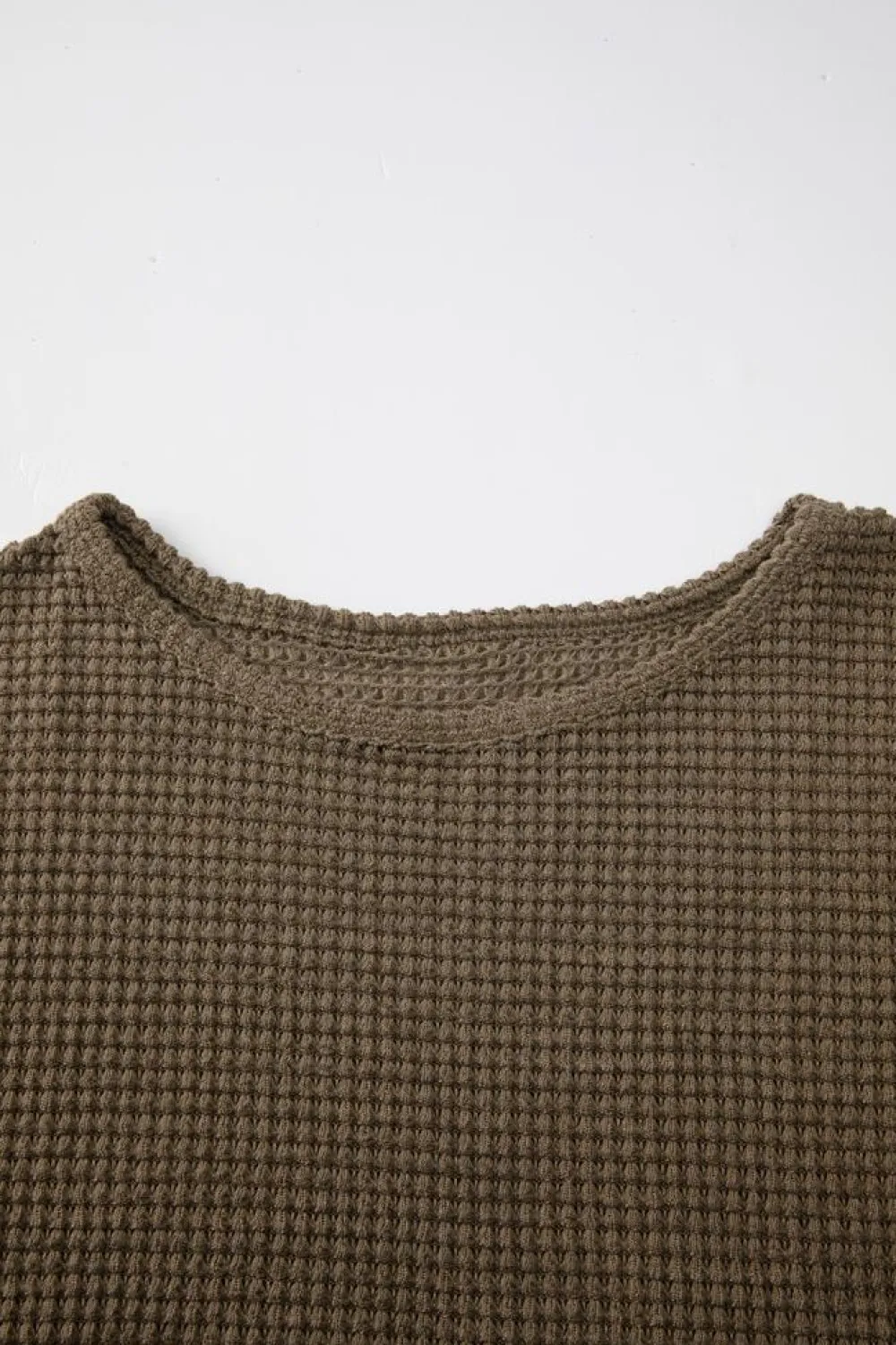 Hot Dear-Lover Waffle Knit Drop Shoulder Long Sleeve Top Dark Brown