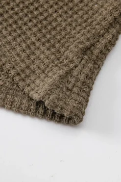 Hot Dear-Lover Waffle Knit Drop Shoulder Long Sleeve Top Dark Brown