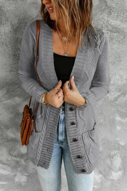 Discount Dear-Lover Front Pocket and Buttons Closure Cardigan Dark Gray