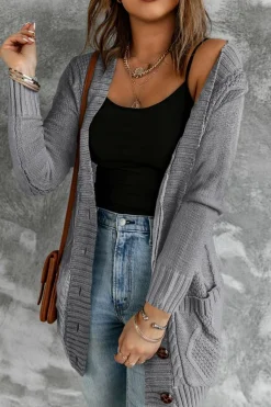 Discount Dear-Lover Front Pocket and Buttons Closure Cardigan Dark Gray