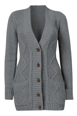 Discount Dear-Lover Front Pocket and Buttons Closure Cardigan Dark Gray
