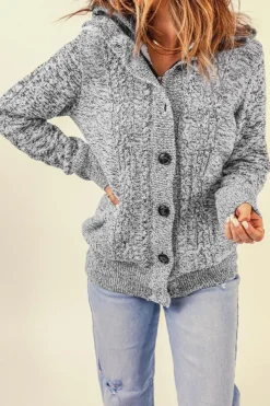 Hot Dear-Lover Long Sleeve Button-up Hooded Cardigans Dark Gray