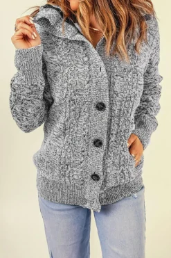 Hot Dear-Lover Long Sleeve Button-up Hooded Cardigans Dark Gray