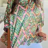 Best Dear-Lover Abstract Print Half Sleeve Button up Loose Shirt Dark Green