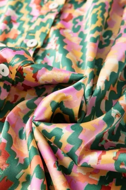 Best Dear-Lover Abstract Print Half Sleeve Button up Loose Shirt Dark Green