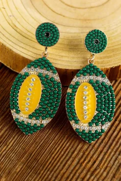 Outlet Dear-Lover Beaded Rhinestone Rugby Football Drop Earrings Dark Green