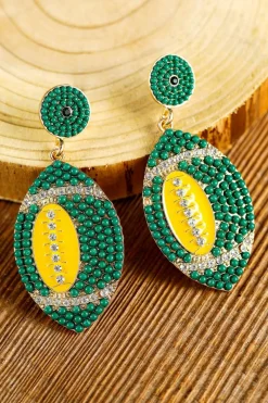 Outlet Dear-Lover Beaded Rhinestone Rugby Football Drop Earrings Dark Green