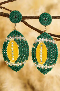 Outlet Dear-Lover Beaded Rhinestone Rugby Football Drop Earrings Dark Green