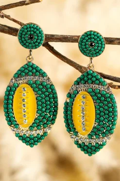 Outlet Dear-Lover Beaded Rhinestone Rugby Football Drop Earrings Dark Green