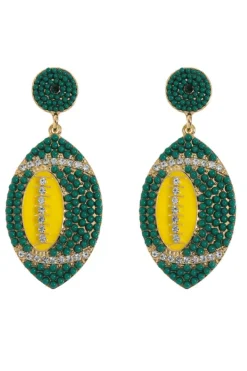 Outlet Dear-Lover Beaded Rhinestone Rugby Football Drop Earrings Dark Green
