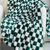 Fashion Dear-Lover Checkerboard Printed Soft Throw Blanket 120*200cm Dark Green