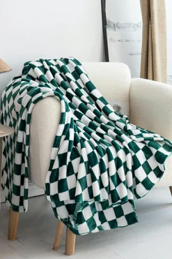 Fashion Dear-Lover Checkerboard Printed Soft Throw Blanket 120*200cm Dark Green