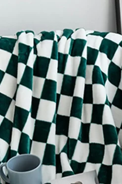 Fashion Dear-Lover Checkerboard Printed Soft Throw Blanket 120*200cm Dark Green