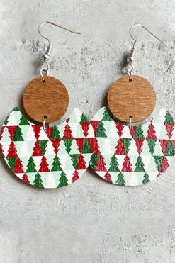 Outlet Dear-Lover Christmas Checker Graphic Wooden Earrings Dark Green