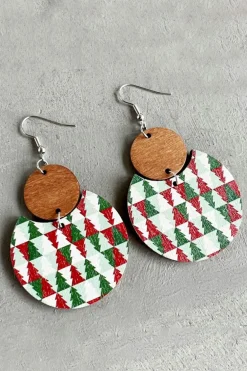 Outlet Dear-Lover Christmas Checker Graphic Wooden Earrings Dark Green